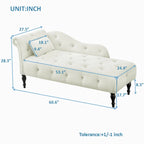 Chaise longue moderne de 60,6 po, capitonnée en velours avec boutons, pieds en bois massif et clous décoratifs