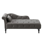 Chaise longue moderne de 60,6 po, capitonnée en velours avec boutons, pieds en bois massif et clous décoratifs