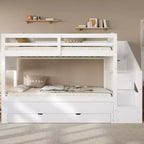Cadre de lit superposé Whisen Twin XL avec lit gigogne, rangement, escalier de rangement en bois massif, armoire et 3 tiroirs, pour enfants