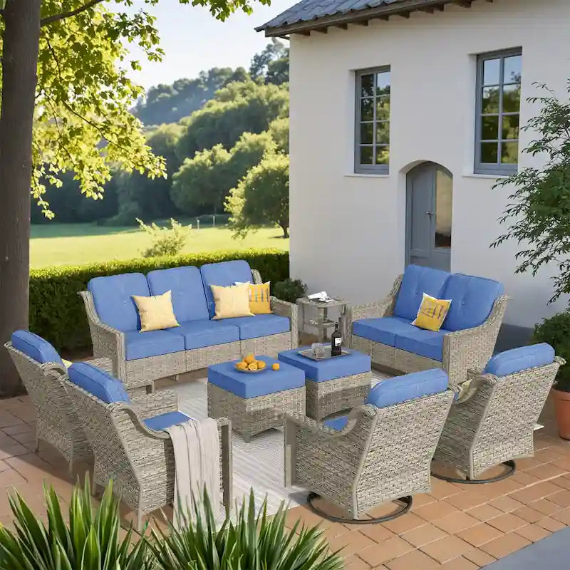 XIZZI 9-teiliges Outdoor-Gartenmöbel-Set mit drehbarem Sessel