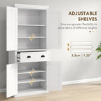 Armoire de rangement de garde-manger de cuisine de 72 pouces, armoire traditionnelle autoportante avec 4 portes et 3 étagères réglables, grand tiroir central