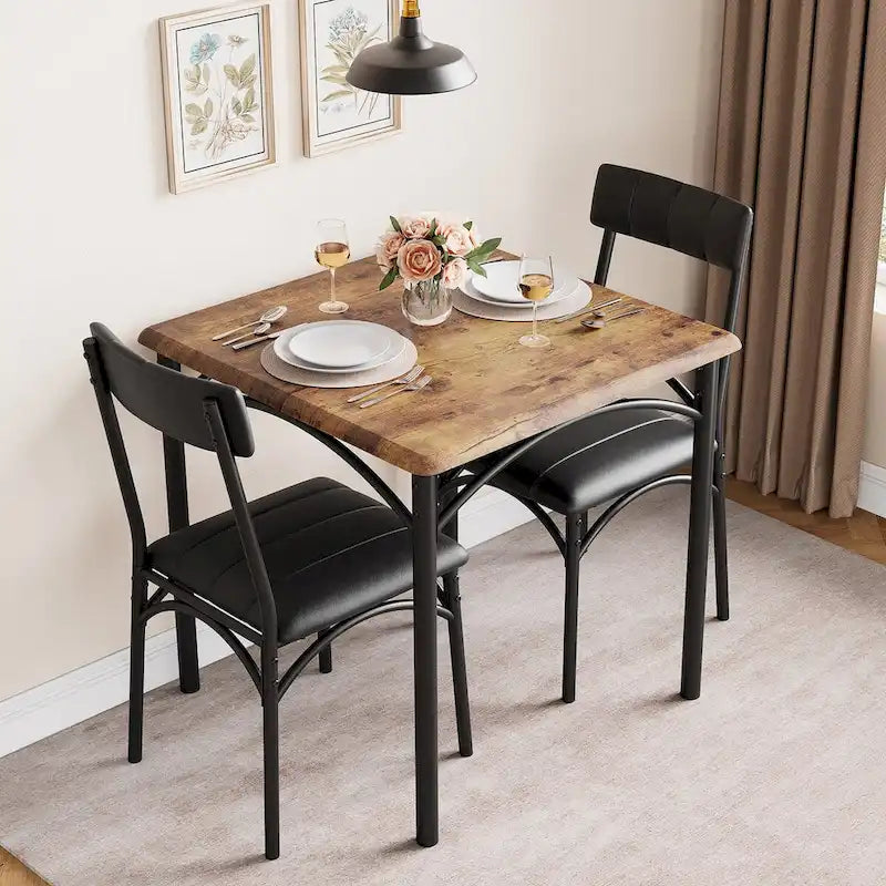 Dining Table Set for 2, Kitchen Table with Upholstered Chairs for 2