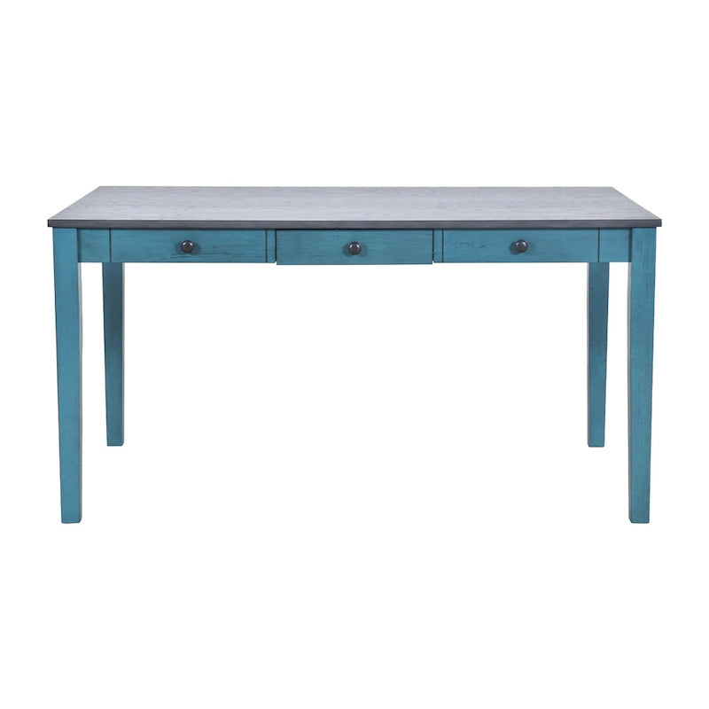 6-delige houten eetkamerset met 4 stoelen en bank, tafel met lade