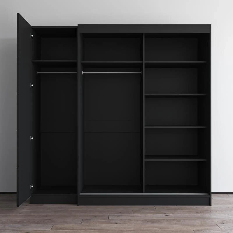 Armoire à 2 portes avec miroir, façade en verre, pour 2 personnes (gris / noir / blanc)