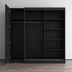 Armoire à 2 portes avec miroir, façade en verre, pour 2 personnes (gris / noir / blanc)