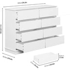 Opbergkast met 8 laden, ladekast met diepe laden, grote brede kast met bovenblad voor woonkamer, hal of kinderkamer