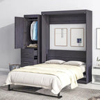 Graues klappbares Schrankbett mit Kleiderschrank und 3 Schubladen, Doppelbett/Einzelbett, für 1 Person