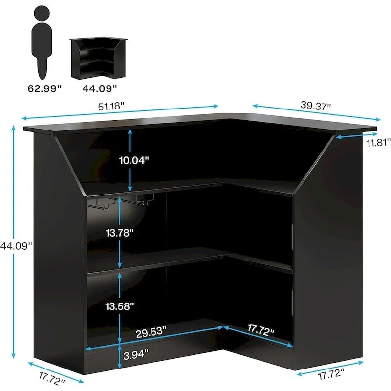 Meuble de bar en L avec porte-verres à pied pour bar à domicile