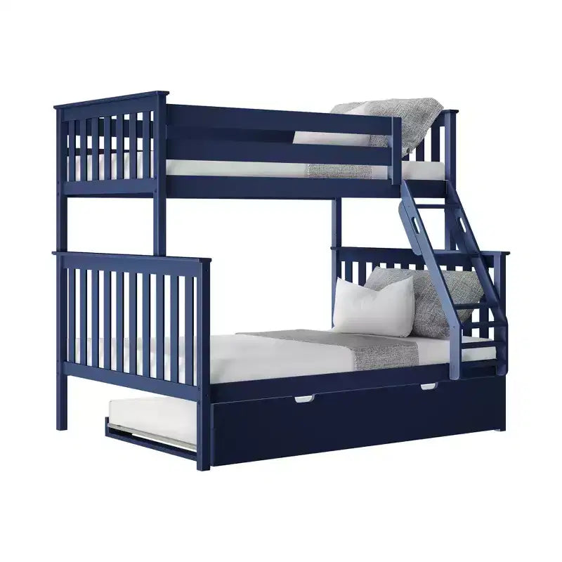 Max & Lily Etagenbett aus Massivholz, Einzelbett über Doppelbett mit ausziehbarem Stauraumbett und Leiter für Kinder