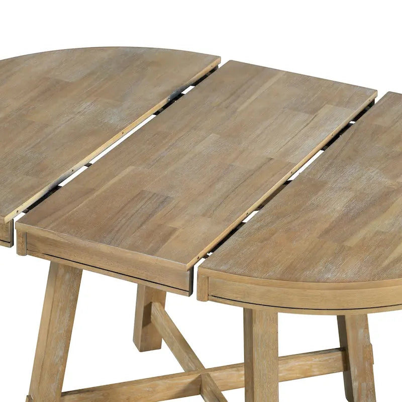 Table de salle à manger ronde extensible de style champêtre avec rallonge de 16 po, table de cuisine en bois