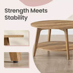 Honingbruine ronde salontafel met 2 opbergniveaus, 31,5 x 17,7 inch, ideaal voor de woonkamer