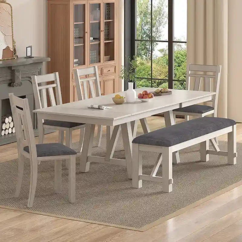 VECELO Esszimmerstühle aus Massivholz mit Sitzfläche aus Leinenstoff, Esszimmerstuhl-Set mit 2/4/6 Stühlen