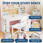 Kids Study Desk & Chair Set with Storage, Kids Study Desk with Hutch and Tiltable, for 3-8 Years Old, Student Writing Table for Bedroom
