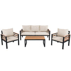 Ensemble de canapé d’extérieur de 4 pièces pour 5 personnes avec table basse en bois massif et coussins amovibles