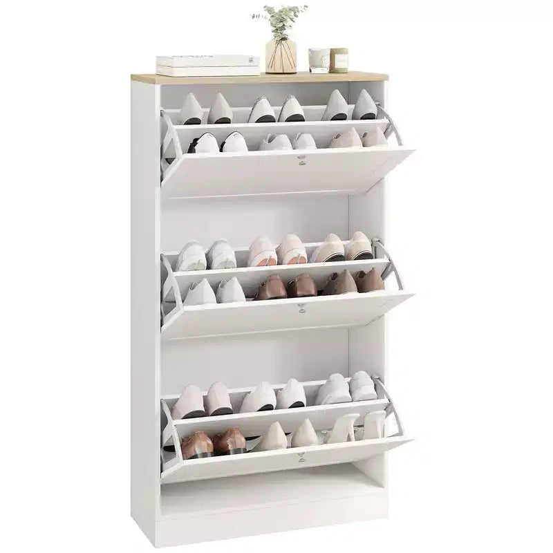 HOMCOM Narrow Shoe Storage Cabinet for Entryway with 3 Flip Drawers and Adjustable Shelves, Shoe Rack Organizer for 12-18 Pairs of Shoes