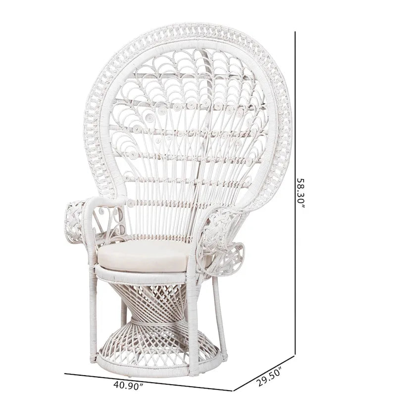 Kallima moderne bohemien pauwenstoel van wit en naturel rotan