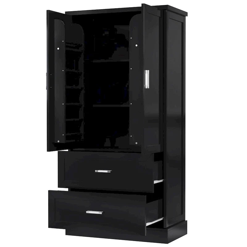 Armoire haute de rangement pour salle de bains, avec deux portes et tiroirs, étagère réglable, panneau MDF