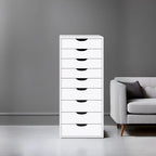 Schmaler Holzschrank mit 9 Schubladen, leichtgängigen Schubladen und oberem Ablagefach