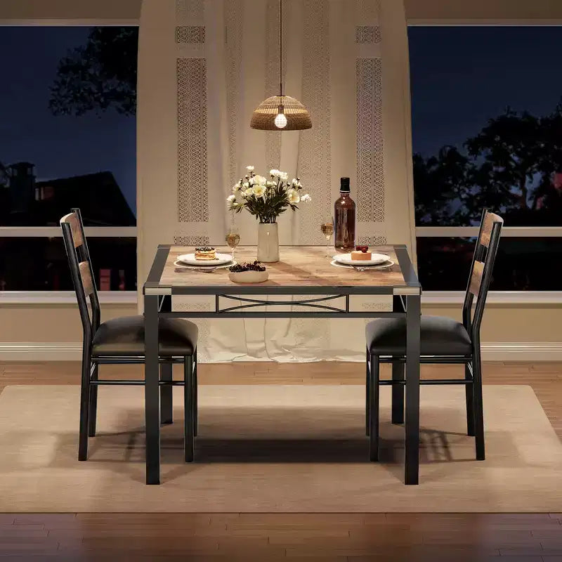Ensemble de table à manger pour 4 personnes avec 4 chaises rembourrées, ensemble de table de cuisine en bois de 5 pièces avec protection d’angle pour cuisine, appartement ou petit espace