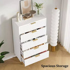 White / Marble & Wood 5-Drawer Dresser ?C Fluted Panel, for 1 Person Use