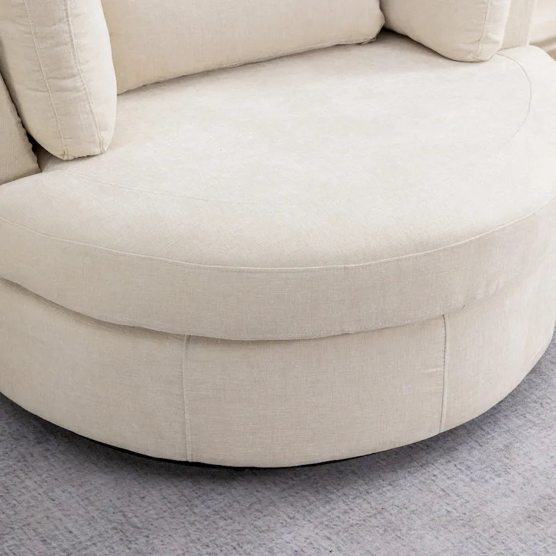 42,3W gestoffeerde draaifauteuil met 4 kussens en halvemaanvormige opberghocker