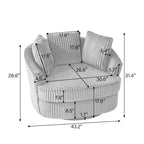Oversized 43 W Plush Corduroy Recessed Arm Swivel Barrel Chair