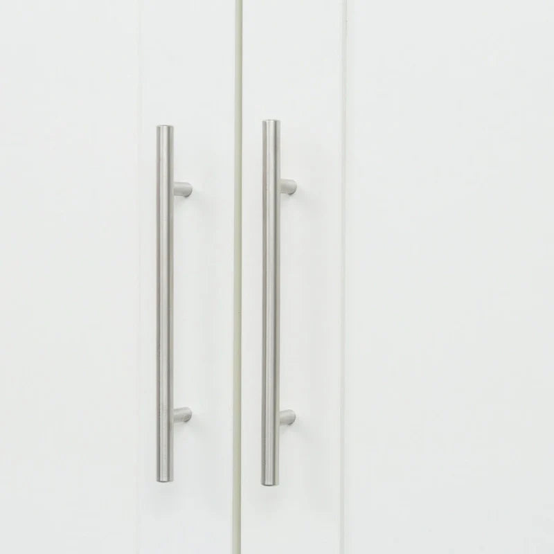 Armoire-penderie en bois blanc avec portes, tiroirs et tringle