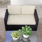 4-teiliges Rattan-Sofaset, Korbsofaset für die Terrasse mit Zweiersofa, Sesseln und Couchtisch mit Glasplatte für Garten und Außenbereich
