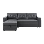 Umwandelbares, beidseitig montierbares Ecksofa mit ausziehbarem Schlafbett, verstecktem Stauraum in der Recamiere und robusten Beinen
