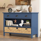 Console d’entrée avec rangement, table de couloir de style champêtre avec 3 tiroirs et 3 paniers en jacinthe d’eau pour le salon ou le vestibule – Panipeachy