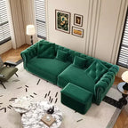 Whisen Samt-Schlafsofa in King-Size mit Ausziehfunktion und 3-in-1-Funktion, wandelbares Schlafsofa mit beweglichem Hocker und Steppdesign