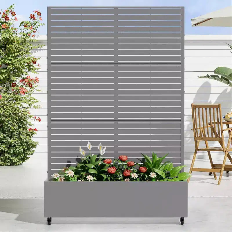 Jardinière MAYEERTY avec treillis, gris fer, persiennes, style classique, 72 x 35 x 16 po, ensemble de 3 pièces