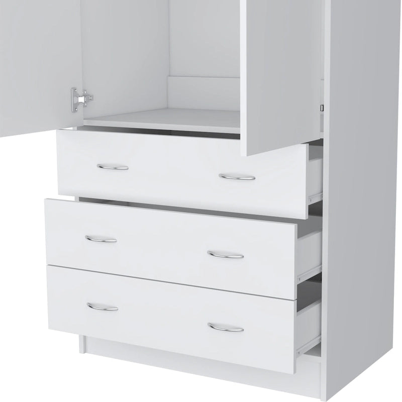 Moderner zweitüriger Kleiderschrank mit 3 Schubladen und 1 Kleiderstange fürs Schlafzimmer