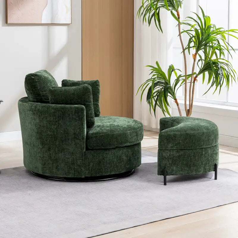42,3W gestoffeerde draaifauteuil met 4 kussens en halvemaanvormige opberghocker