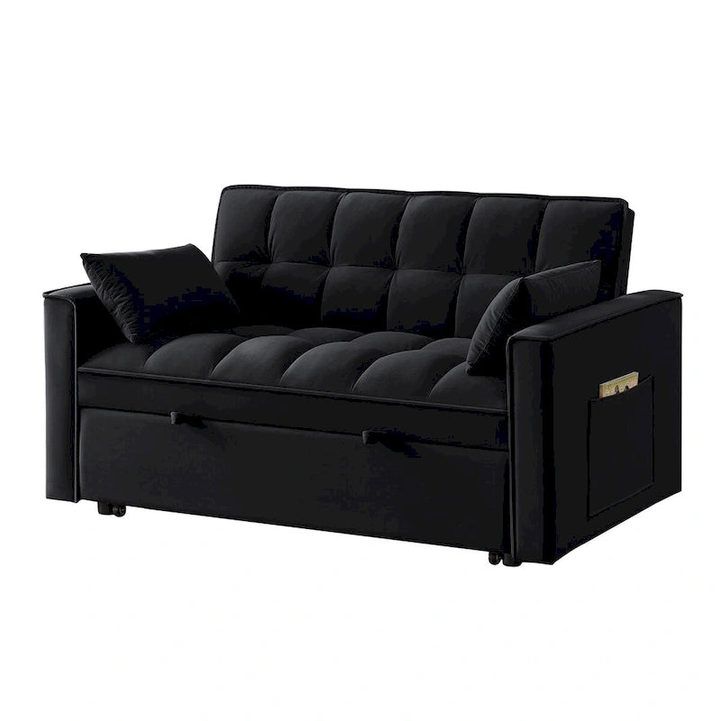 Loveseat-Schlafsofa 4-in-1 mit Armlehnen und Aufbewahrungstaschen, multifunktionales getuftetes Ausziehsofa mit verstellbarer Rückenlehne