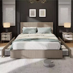 CuisinSmart Corduroy Bed Frame with Headboard, Platform Upholstered Bed Frame with 4 Storage Drawers and Wooden Slats Support