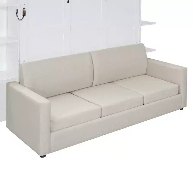 Lit escamotable mural queen size avec canapé, lit armoire pliant queen size avec bibliothèque et étagères pour chambre d’amis ou bureau