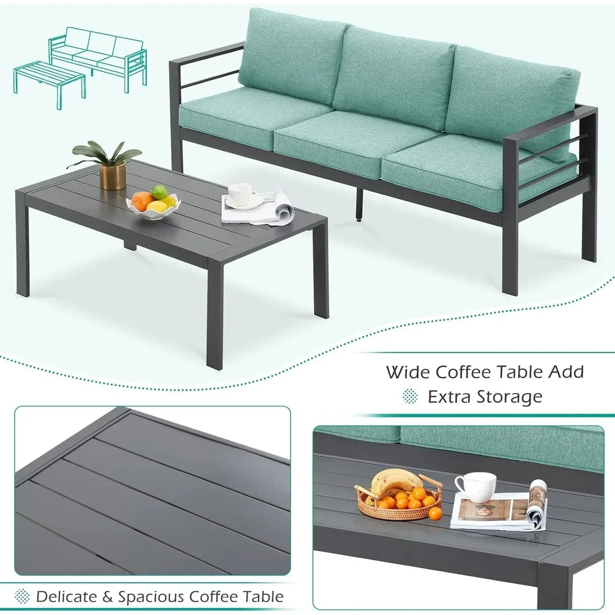 AECOJOY 7-teiliges Aluminiummöbel-Set für die Terrasse, Outdoor-Sitzgruppe