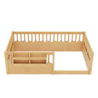 Bellemave Kids Floor Bed with Heightened Fence and Bookshelf, Wooden Twin Montessori Bed Frame for Girls Boys