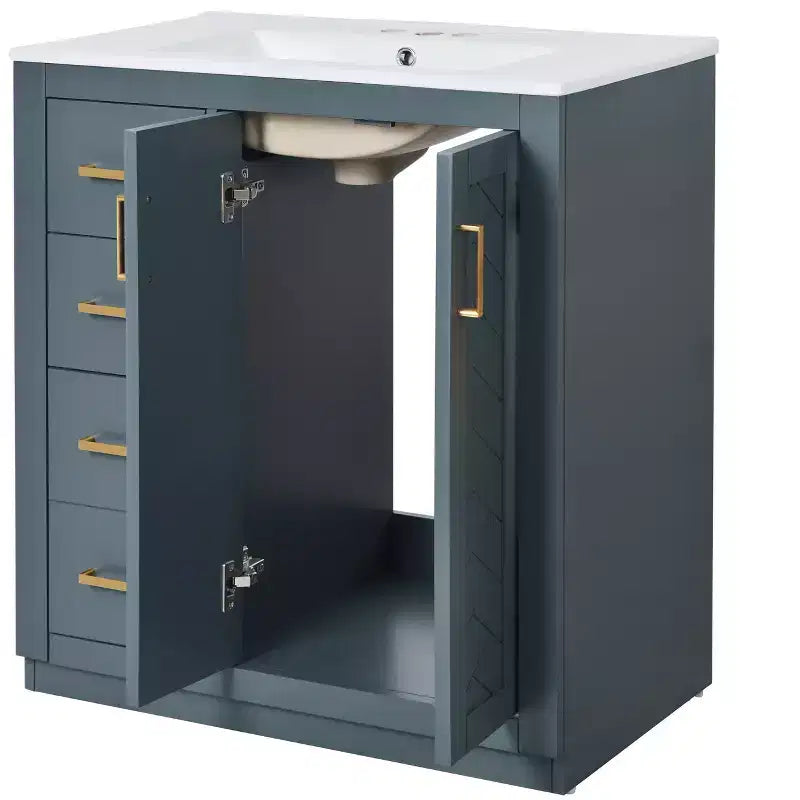 30 Einzelwaschbecken-Badezimmerwaschtisch mit Unterschrank und 3 Schubladen - Schwarz / Blau / Grün / Indigo / Weiß