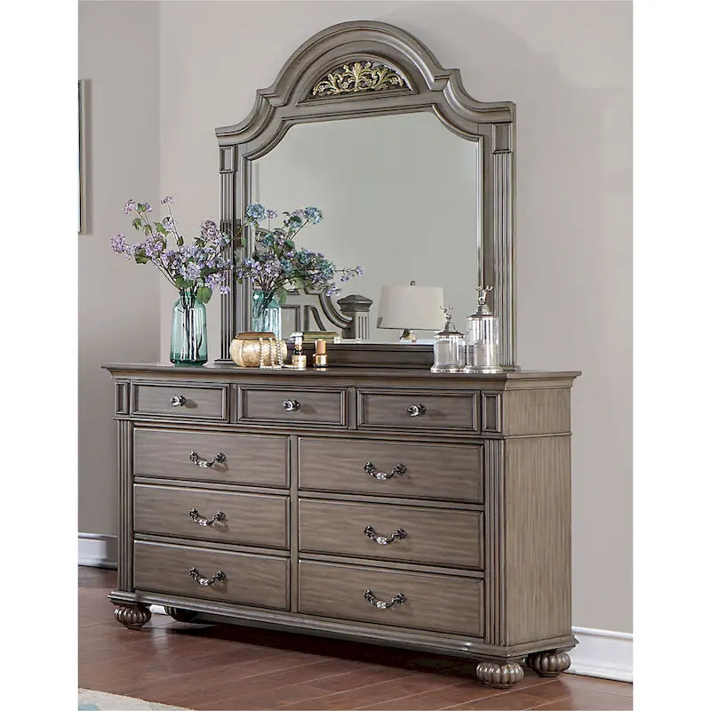 Ensemble traditionnel Vame de 2 pièces comprenant une commode à 9 tiroirs et un miroir, par Furniture of America
