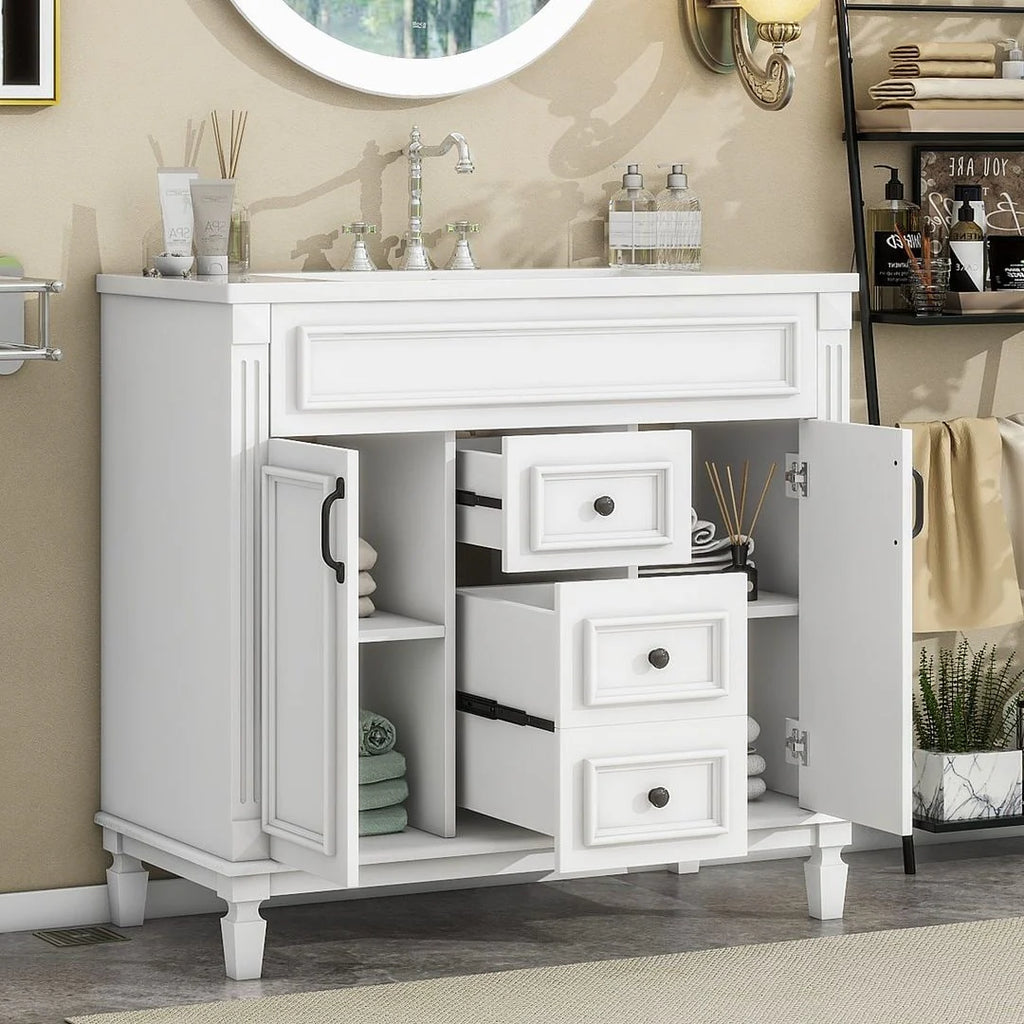 Meuble-lavabo moderne de salle de bains de 36 po avec vasque sur plan, armoire à miroir, 2 portes et 2 tiroirs