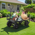 Chariot de jardin en acier robuste, 226,8 kg, chariot utilitaire pliable avec côtés en filet et doublure amovibles, 10 pneus gonflables, poignée de traction