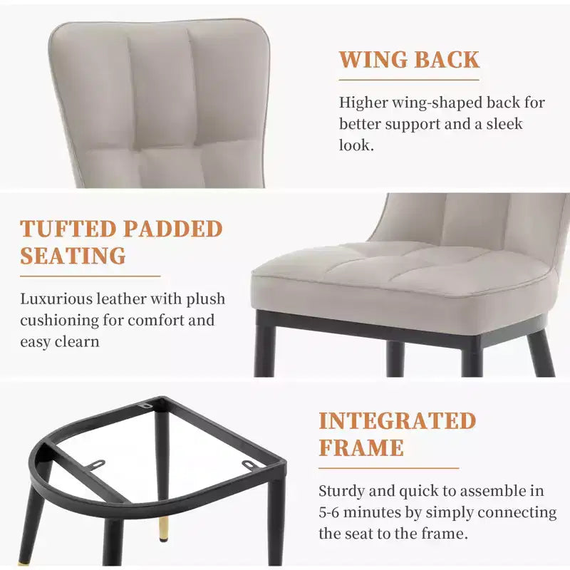 Bekrvio Dining Room Chairs Set of 6, Modern Upholstered Faux Leather Seat with High Back, Metal Legs, Armless Kitchen Chairs for Living Dinning Room