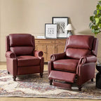 Set aus 2 modernen Elisabete-Sesseln mit hoher Rückenlehne aus echtem Leder und Vintage-Nagelkopfbesatz für Wohnzimmer und Schlafzimmer| ART OF LIVING DESIGNS