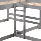 L-vormig stapelbed voor 4 kinderen, vierpersoons stapelbed met glijbaan, houten stapelbedframe met full- en twinbed voor slaapkamer of slaapzaal
