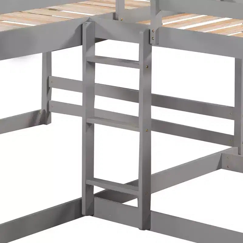 L-vormig stapelbed voor 4 kinderen, vierpersoons stapelbed met glijbaan, houten stapelbedframe met full- en twinbed voor slaapkamer of slaapzaal