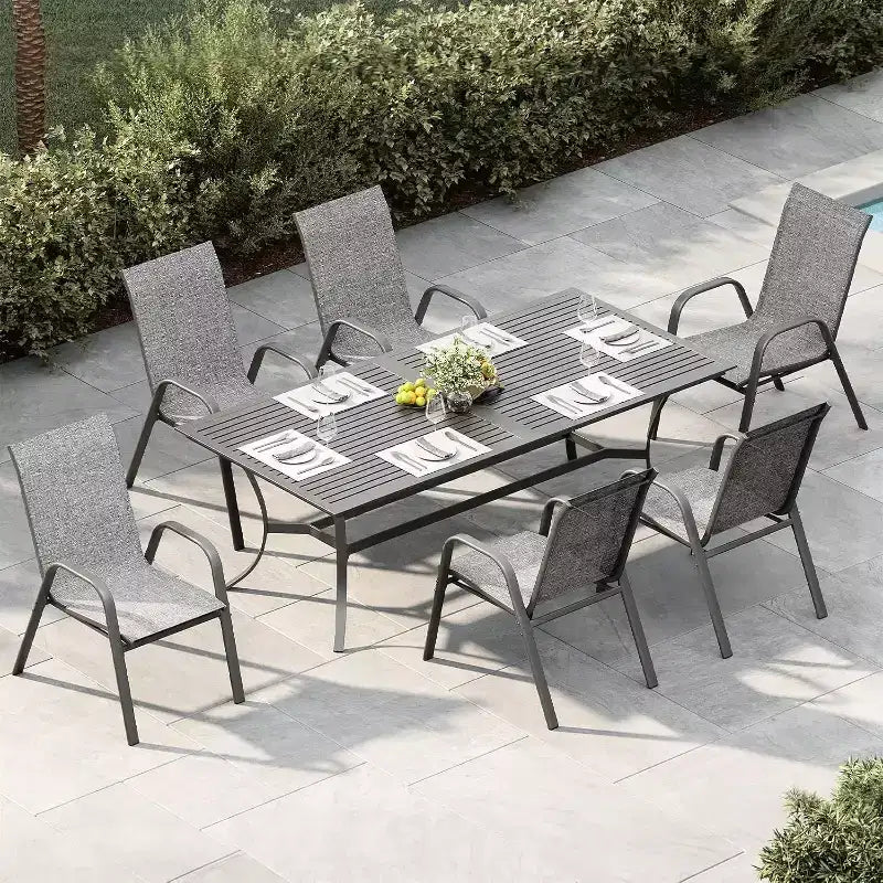 Chaises de patio, ensemble de 4 ou 6 chaises de salle à manger d’extérieur empilables, légères et résistantes à toutes les intempéries, en textilène, avec accoudoirs, pour jardin et terrasse de piscine