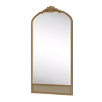 Miroir mural avec cadre en bois en forme d’arche classique sculptée et partie inférieure en rotin, marron, 37 in. W x 71 in. H
