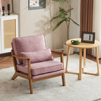 Polster-Sessel aus Leinenmischgewebe mit Holzbeinen und einem Kissen, Beige